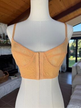 Free People Secret Garden Lace Underwire Longline Corset Bra in Creamsicle